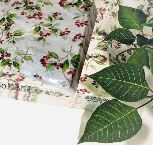 Vista 5 de Servilletas de acebo de 13 x 13 pulgadas, servilletas de Navidad para Decoupage, servilletas de papel de Navidad, servilletas de papel desechables