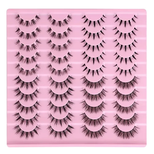 Vista 2 de Pestañas de manga de aspecto natural, pestañas postizas de anime, 20 pares de pestañas postizas individuales de banda transparente, pestañas
