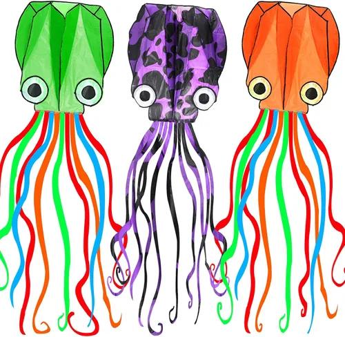 Vista 11 de Paquete de 3 cometas de pulpo – Cometas de playa 3D para personas y niños (azul, verde, rojo) – Fácil de volar, kit de cometa con cuerda de 39.9 pies