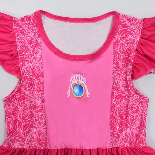 Vista 4 de Vestido de princesa melocotón para niñas, disfraz de Super Heros, vestido de verano Luigi