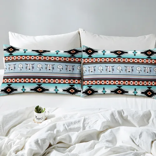 Vista 5 de Erosebridal Juego de funda de edredón estilo bohemio occidental tamaño individual, diseño de vaca atrapasueños del suroeste, juego de ropa de cama