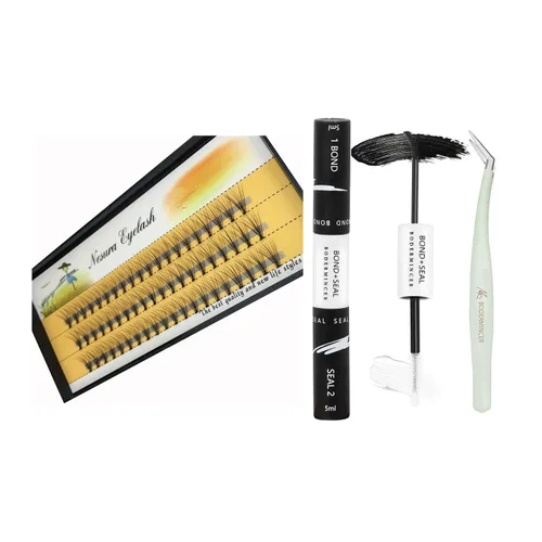 Vista 2 de BODERMINCER 60 pestañas postizas negras hechas a mano, 10D, largas, naturales, pestañas individuales, extensión de pestañas postizas, maquillaje