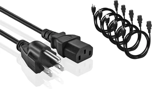 Vista 8 de Cable de alimentación universal de CA – Paquete de 2 – Cable de alimentación de PC de 1 pie de 3 clavijas de repuesto para computadora, monitor