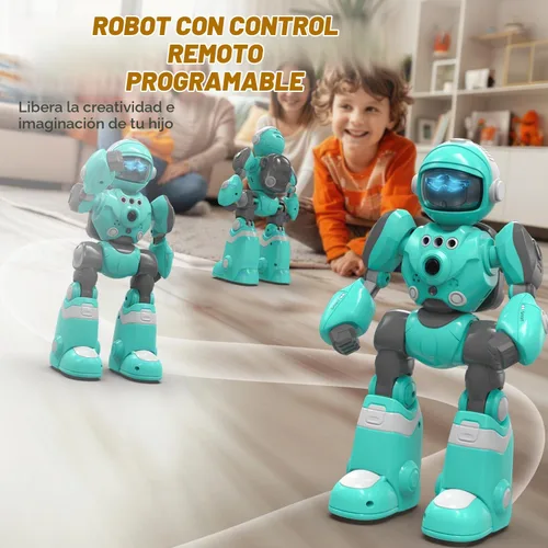 Vista 4 de STEMTRON - Juguetes de robots para niños, robot programable de control remoto con función de grabación de voz mágica, detección inteligente de Azul