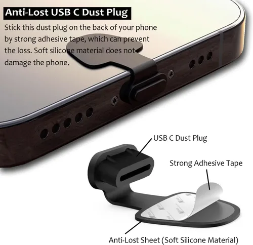Vista 3 de Paquete de 8 tapones antipolvo para iPhone serie 17, 16, 15, tapa USB C, limpiador de puertos USB C, cubierta de altavoz de teléfono, con kit