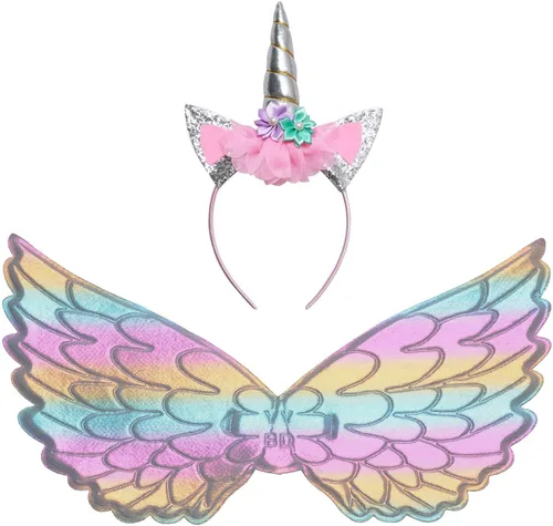 Vista 7 de Jxstar Disfraz de unicornio para niñas, vestidos de princesa de concurso de flores, 2 piezas de accesorios