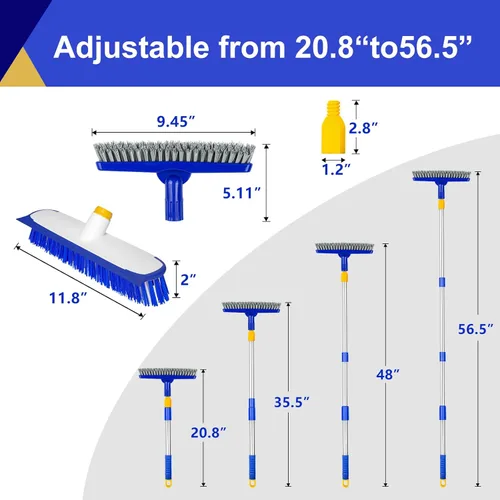 Vista 5 de ITTAHO Juego de cepillos para fregar y lechada de piso de 12 pulgadas de ancho con mango largo extensible, limpiador de cerdas rígidas resistente