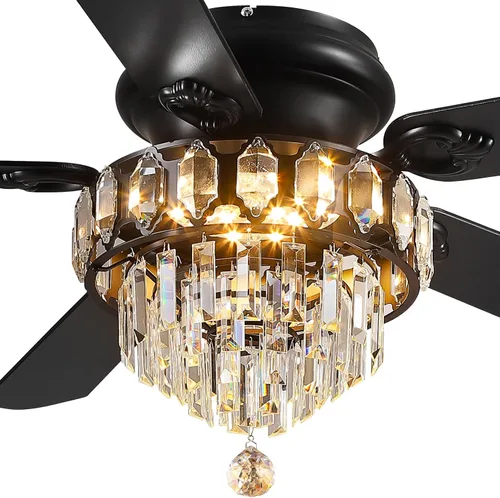 Vista 14 de Asyko Ventilador de Techo de Cristal Fandelier con Luces - Ventiladores de Exterior de 46" con Control Remoto, Ventiladores de Techo de Cristal