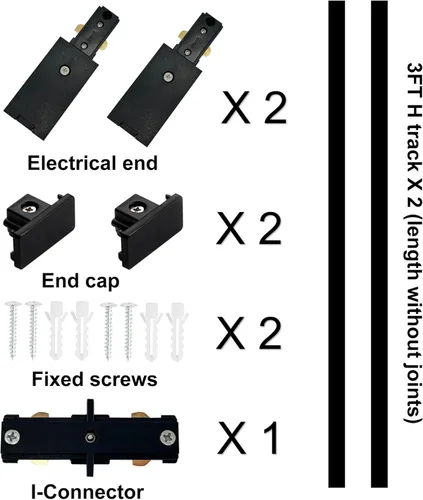Vista 2 de H Track Light 120V 6.6 Feet H 3-Wire Track Negro, Con accesorios de montaje, circuito único, Para H Tipo LED Track Lighting Heads