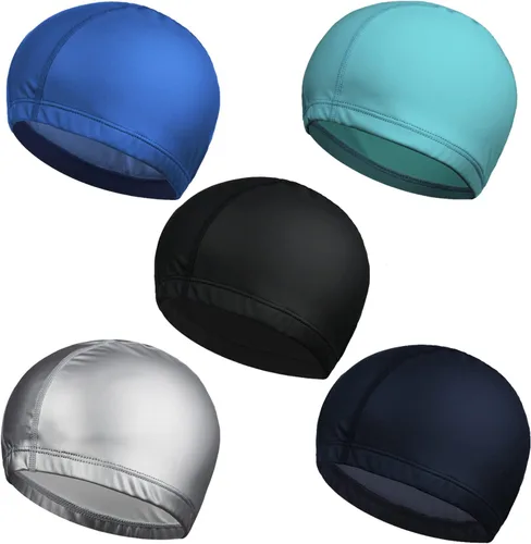 Gorra de natación de tela impermeable de poliuretano para hombre y mujer, 5 unidades