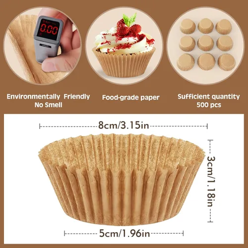 Vista 2 de Bake Choice - 500 forros naturales estándar para cupcakes para hornear, envoltorios de cupcakes de grado alimenticio, antiadherentes, a prueba