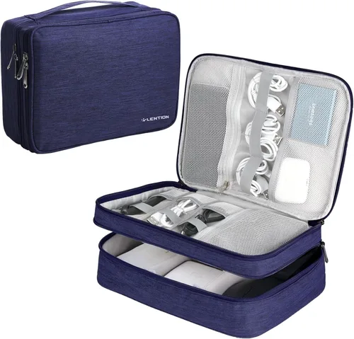 Vista 11 de LENTION Estuche organizador de electrónica premium con asa, bolsa grande de viaje con múltiples compartimentos para tableta, cargadores de MacBook