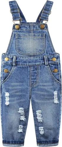 KIDSCOOL SPACE Mono de mezclilla para bebé, niña, niño, babero, bolsillo, ropa de trabajo de mezclilla