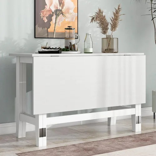 LUMISOL Extendable Dining Room Table for 4, Small Folding Drop Leaf Kitchen Dining Table, 18–36 inch, Space-Saving, Easy Assembly, White