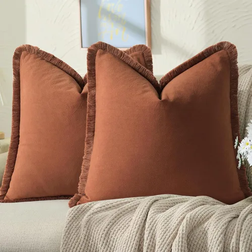 Vista 17 de ZWJD Fundas de Almohada 18x18 Juego de 2 Fundas de Almohada Decorativas Verde Militar con Flecos Algodón Chic Fundas de Cojín Cuadradas para Sofá