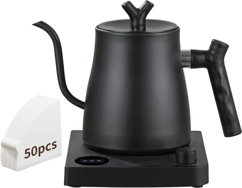 Hervidor Eléctrico de Agua, Hervidor Eléctrico de Cuello de Cisne con Filtro de Café de 50 Piezas, Control de Temperatura ±1℉, Calentamiento Rápido,