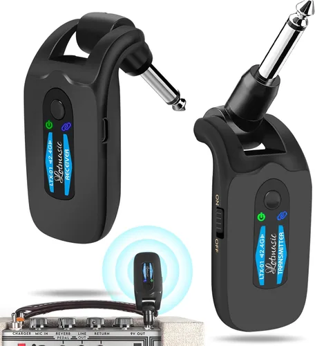 Vista 2 de Sistema de guitarra inalámbrica de 2.4 GHZ, receptor transmisor de guitarra digital inalámbrico recargable con 4 canales y más de 10 horas
