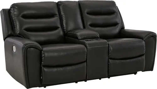 Vista 11 de Signature Design by Ashley Warlin - Sofá reclinable moderno de piel sintética con reposacabezas ajustable, color negro