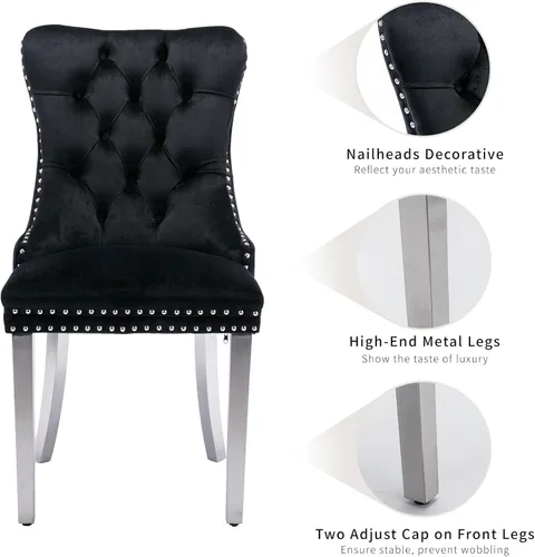 Vista 154 de ODUSE-DAILY - Juego de 2 sillas de cocina y comedor de terciopelo beige, con capitoné, tapizadas en terciopelo, estructura de madera maciza