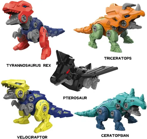 Vista 5 de Robot de transformación de dinosaurio 5 en 1, juego de juguetes desmontables para niños de 3, 4, 5, 6, 7, 8 años, construcción de construcción DIY