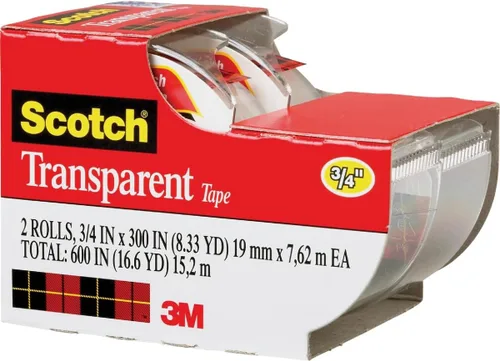 Scotch, cinta adhesiva transparente, 3/4 x 250 pulgadas, 2 rollos, con caja (2157SS), Transparente