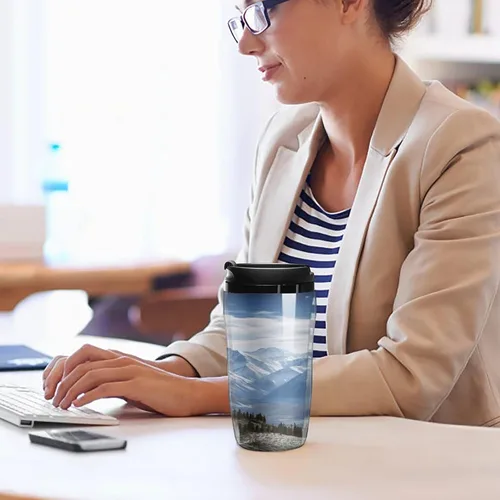 Vista 7 de Mountain View Coffee Cup Hot Coffee Travel Mug Reusable Iced Coffee Cups Double Heat Insulation Coffee Mug with Leak-Proof Lid Stylish Travel Cup