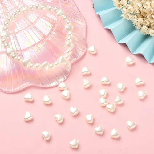 Vista 4 de UR Urlifehall 200 cuentas acrílicas de imitación opacas, cuentas de corazón de acrílico blanco para collares, pulseras, accesorios de fabricación