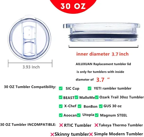 Vista 2 de Tapas de repuesto para vasos, tapas de vaso a prueba de derrames, 30 onzas para YETI Rambler, Ozark Trail y otras marcas de vasos de acero
