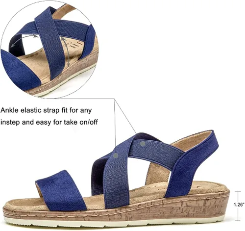 Vista 2 de VJH confort Sandalias planas para mujer, cómodas, sin cordones, con correa elástica en el tobillo, ligeras, informales, para caminar