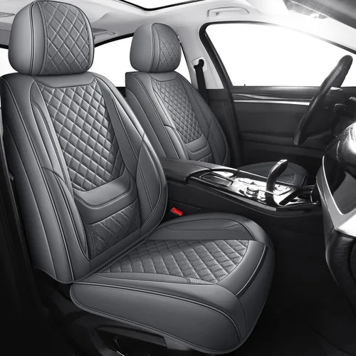 Vista 13 de Chezope - Fundas de asiento de cuero, par delantero de color beige, protectores de asiento de coche transpirables, accesorios de coche resistentes