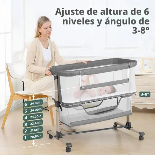 Vista 5 de Cowiewie Moisés Cuna de Noche, Portátil, Transpirable, Moisés Ajustable para Bebé para Noches Tranquilas, Beige