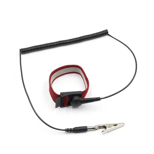 Vista 3 de Correa de muñeca antiestática con cable de conexión a tierra ESD Pulsera antiestática ajustable cuerda en espiral pulsera anti choque (1)