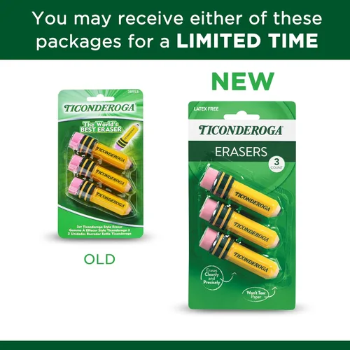 Vista 5 de TICONDEROGA ® Gomas de borrar, en forma de lápiz, amarillo, 3 ct (38953)