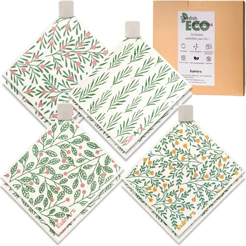 Vista 19 de Eulnars - Toallas de papel reutilizables, paquete de 8 paños de cocina suecos con 3 clips, negro y blanco, algodón, 200 lavados