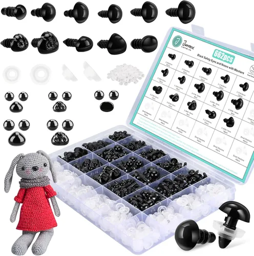Junreox Preimum - 662 ojos de seguridad para Amigurumi, ojos de seguridad Junreox Preimum de 0.197-0.551 in para animales de peluche de ganchillo,