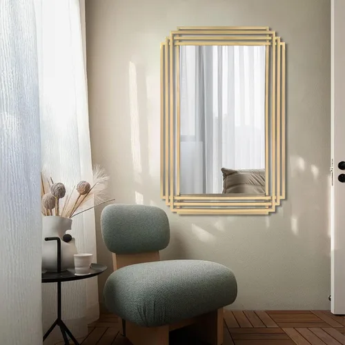 Vista 22 de Espejo rectangular de tocador, espejo geométrico Art Deco de 24 x 18 pulgadas con marco de metal, modernos y elegantes espejos de pared para sala