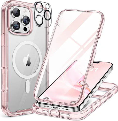 Vista 108 de Miracase Funda magnética para iPhone 14 de 6.1 pulgadas, protector de pantalla de vidrio templado integrado + protector de lente, compatible