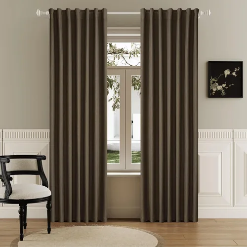 Vista 18 de Cortinas opacas de lino óxido de 108 pulgadas de largo, juego de 2 paneles para sala de estar, opacas, privacidad, pestaña trasera, aislamiento