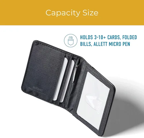 Vista 3 de Allett Cartera híbrida para tarjetas, cuero, bloqueo RFID, diseño vertical, minimalista, plegable, tarjetero resistente al agua, delgado, bolsillo