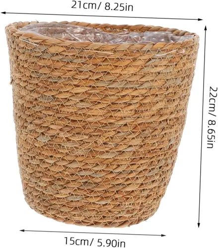 Vista 9 de LIOOBO 2 cestas para plantas, cestas de pastos marinos tejidas a mano con forro de plástico, macetas para plantas, contenedores organizadores