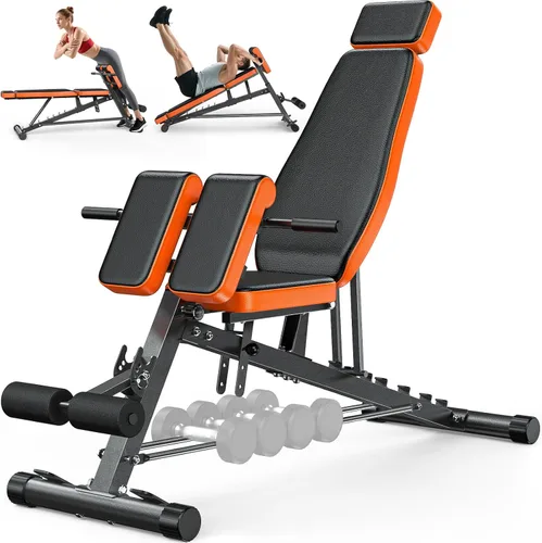 XDDIAS Roman Chair, Adjustable Weight Bench Back Extension Machine for Home Gym, 1000LBS All-in-One Sit Up Bench with Dumbbell Rack, Incline,