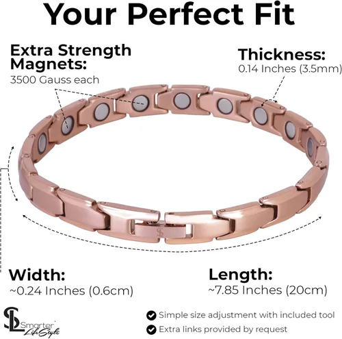Vista 3 de Smarter LifeStyle Elegante pulsera magnética de titanio para mujer, longitud ajustable con herramienta de tamaño para un ajuste perfecto, pulsera