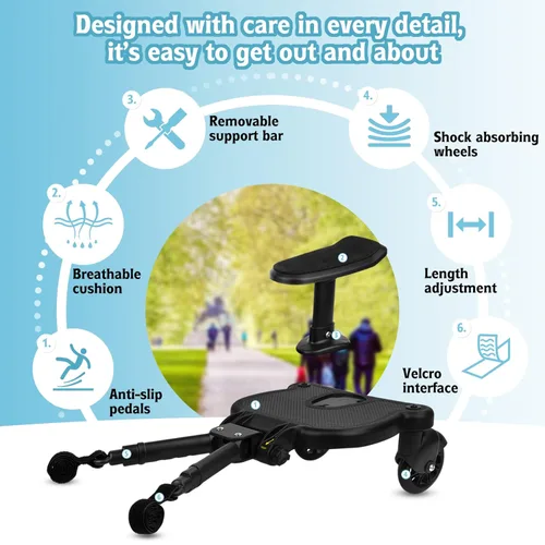 Vista 2 de Tabla universal de paseo 2 en 1 con asiento desmontable, tabla planeadora para cochecito adecuada para la mayoría de marcas de cochecitos, soporta