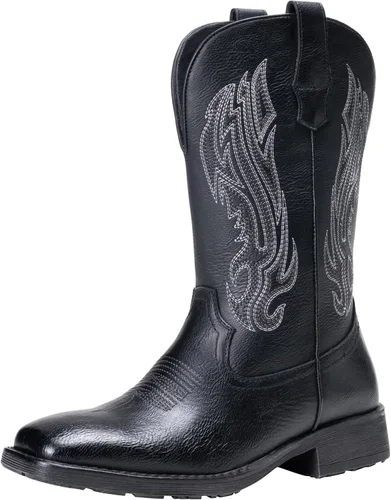 Vista 19 de Jousen Botas Vaqueras para Hombres con Bordado, Botas Occidentales Retro de Punta Cuadrada para Hombre, Botas Vaqueras Para Hombre