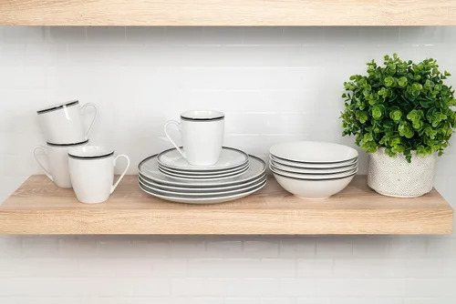 Vista 4 de 10 Strawberry Street Café Stripe Coupe - Vajilla de 16 piezas, color negro