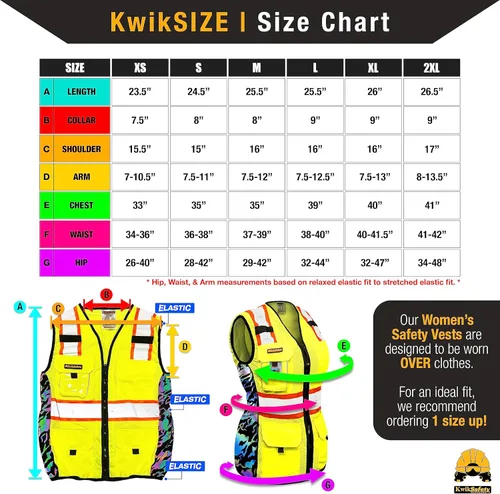 Vista 2 de KwikSafety TIGER QUEEN - Chaleco de seguridad para mujer [amarillo, talla S] + paquete de casco duro de ala completa TORTOISE