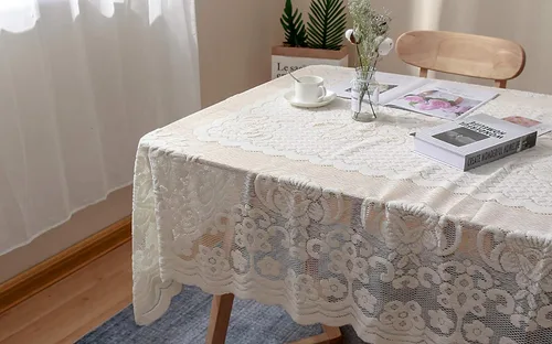 GEFEII Mantel rectangular de encaje blanco para mesa rectangular, manteles de encaje de ganchillo, manteles de mesa oblongos, mantel de encaje de
