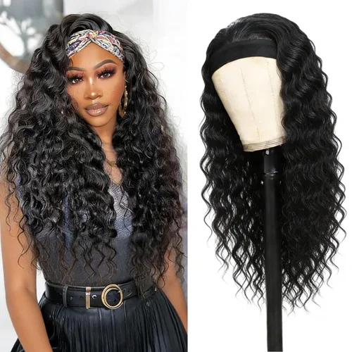 Vista 63 de XSY: Peluca de diadema de cabello humano de onda profunda sin pegamento, sin encaje frontal, peluca de diadema rizada, lista para usar y llevar