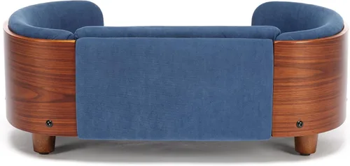 Vista 4 de HomSof Cama elevada para perros y gatos de 26.38 pulgadas, sofá para mascotas con patas de madera maciza y respaldo de madera doblada con cojín