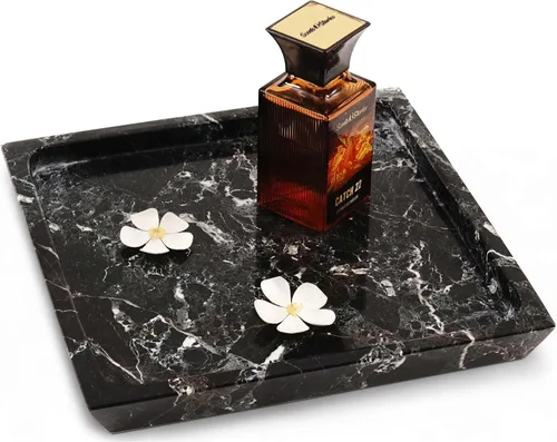 Radicaln Bandeja de mármol para servir de 10 pulgadas, bandeja cuadrada hecha a mano negra para fiestas, moderna bandeja para velas para